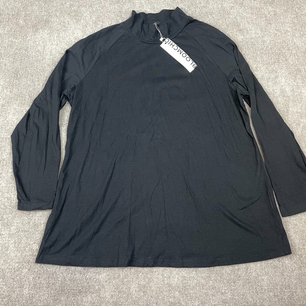 Bloomchic Top Womens 14-16 Black Cotton Raglan Sleeve Mock Neck Stretch NWT